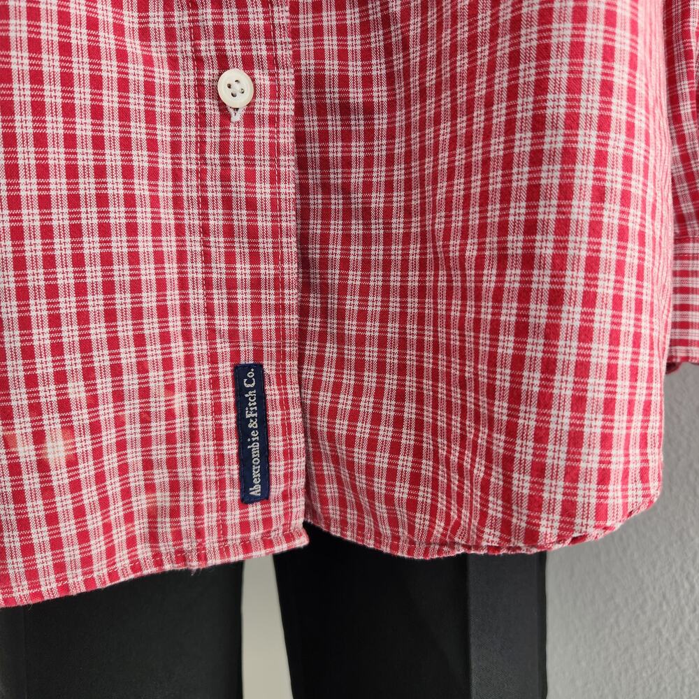 Vintage 90s Abercrombie Red Plaid Cotton Flannel Button Up Shirt Long Sleeve S - Picture 4 of 9